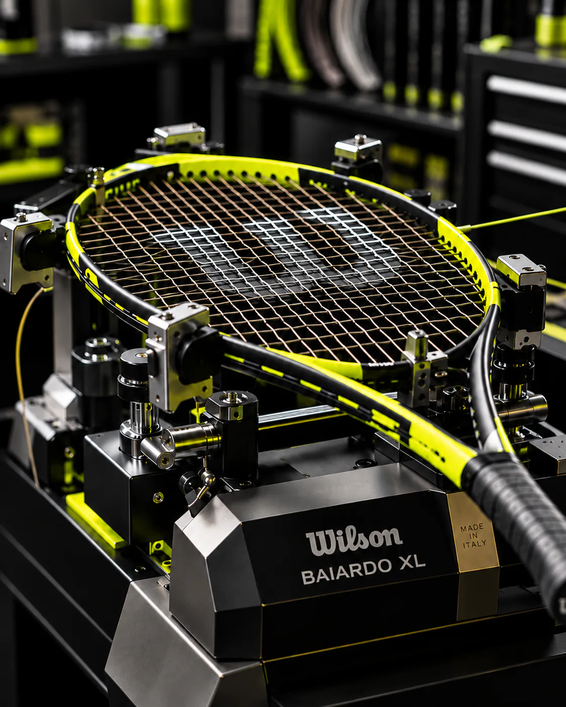 Ρακέτα τένις πάνω στη μηχανή πλεξίματος Wilson Baiardo XL